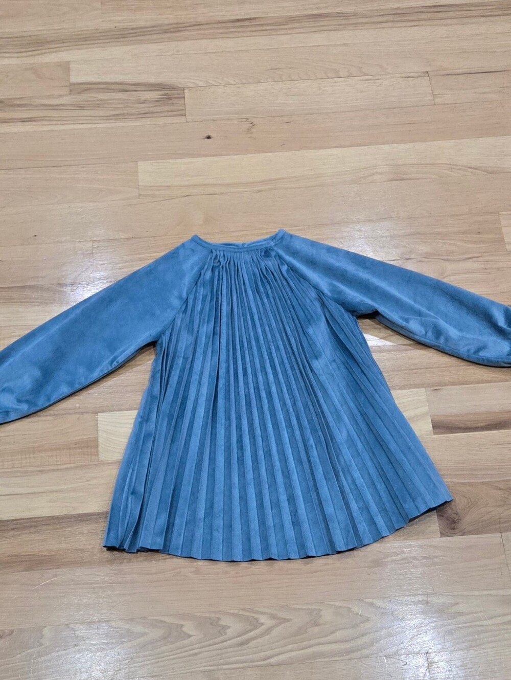 Hanna Andersson Faux Suede Long Sleeve Glacier Blue Pleated Dress